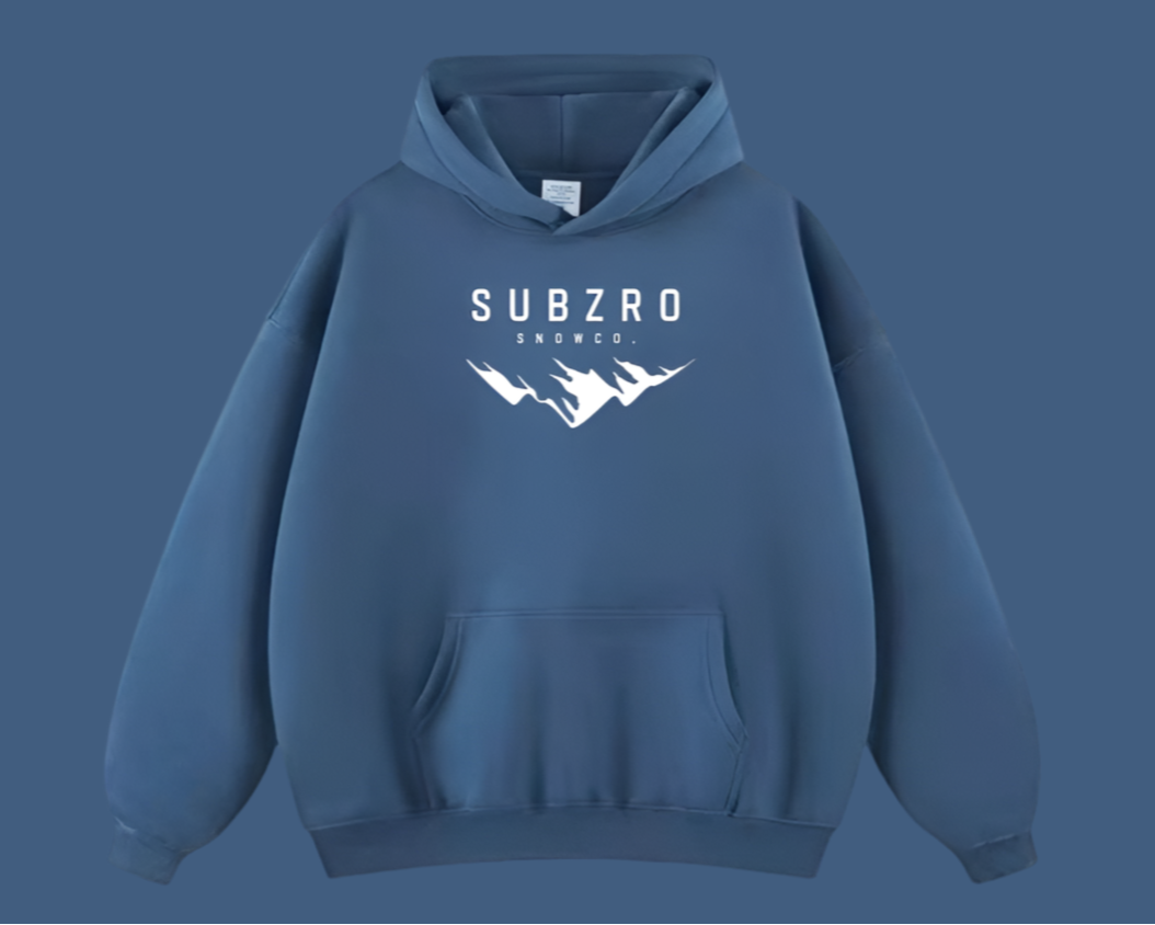 Blue hoodie with 'SUBZRO MOUNTAIN LOGO' and white text.