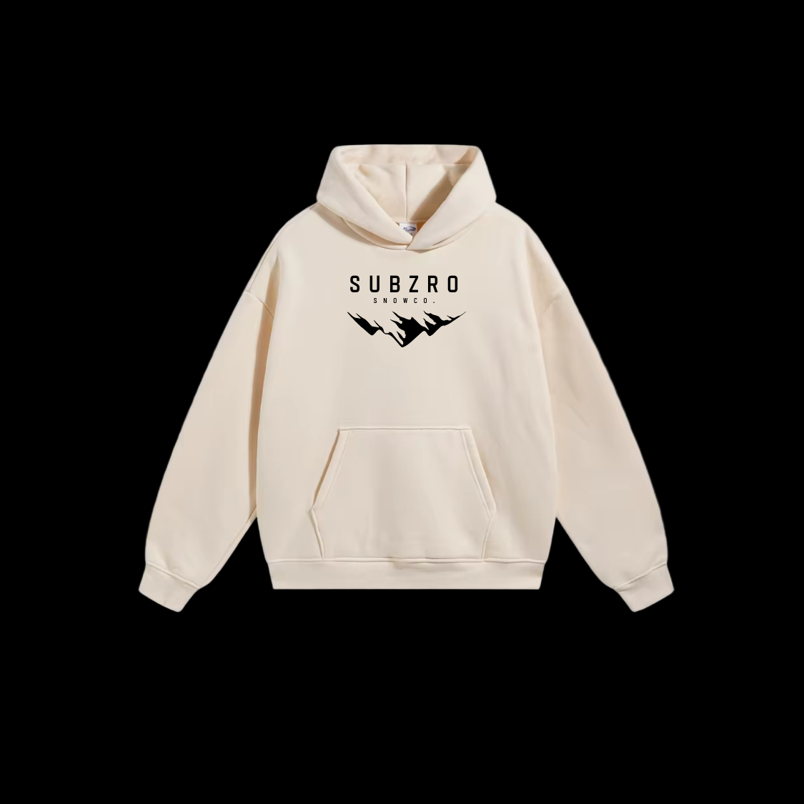 Beige fleeced hoodie with 'SUBZRO MOUNTAIN" with black text.