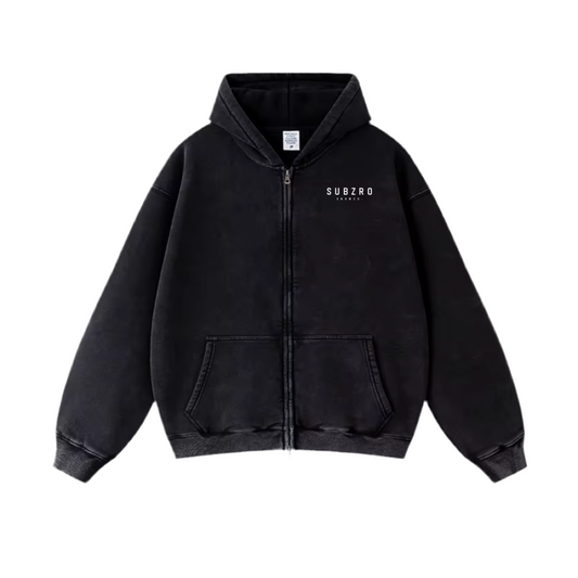 Black zip up with embroidered SUBZRO logo.