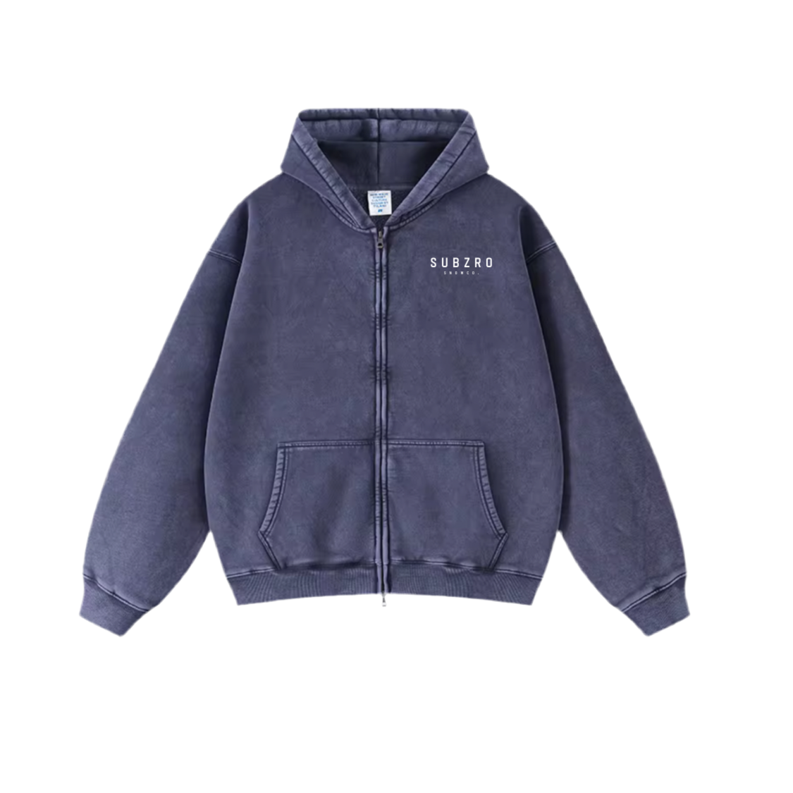 Navy zip up with embroidered SUBZRO logo.