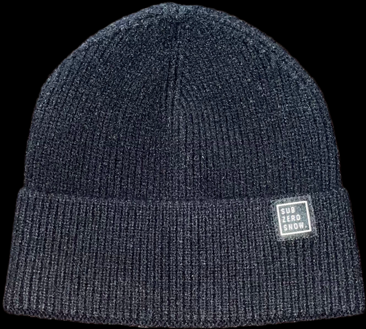 Black knit beanie with SUBZERO brand label.